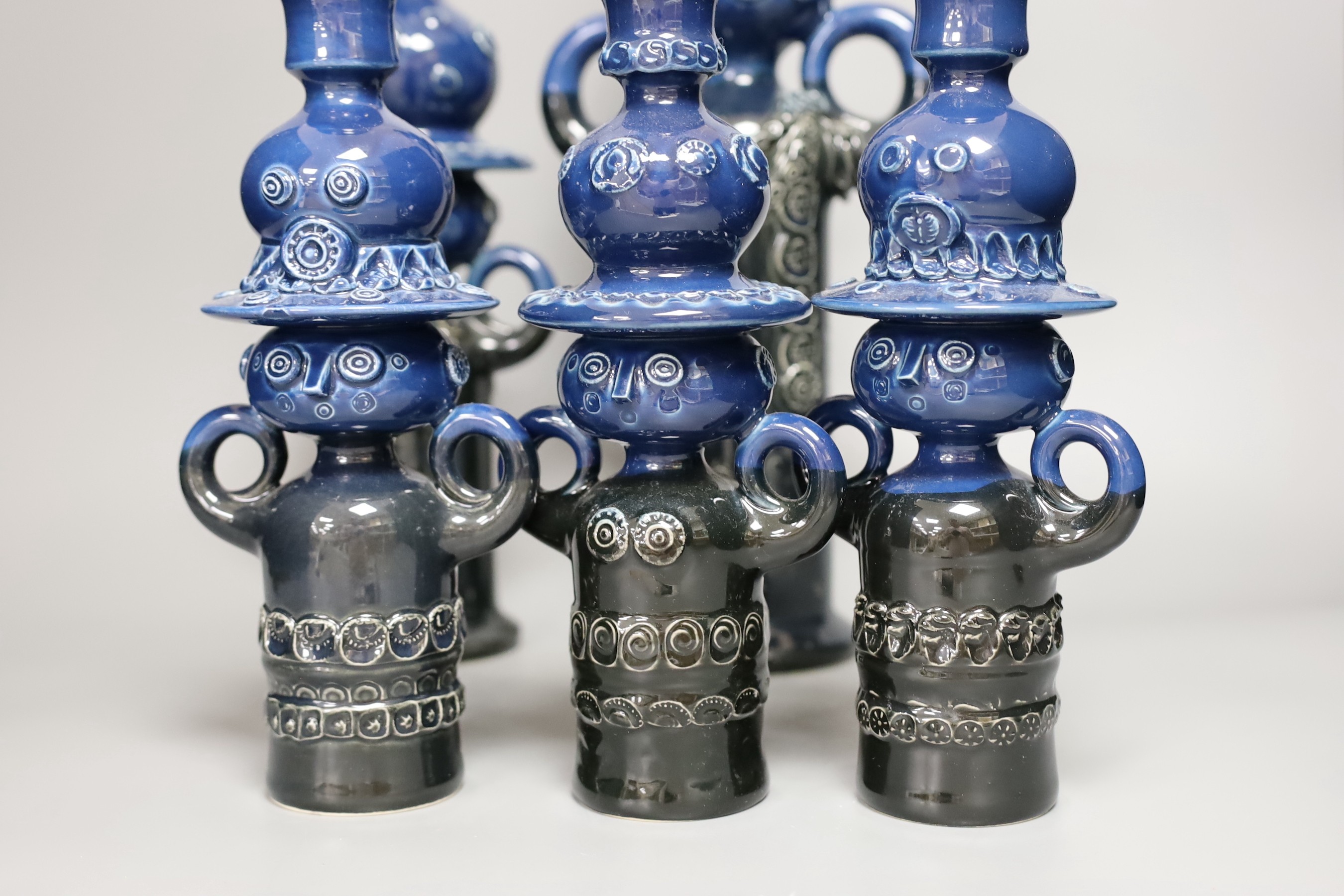 Bjørn Wiinblad for Rosenthal, five blue glazed figural pots, 47cm